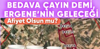 Bedava Çayın Demi, Ergene’nin Geleceği: Afiyet olsun mu? Ergene Belediyesi parkta ücretsiz çay ikramı ve EBSAN arazi satışlarını simgeleyen illüstrasyon.